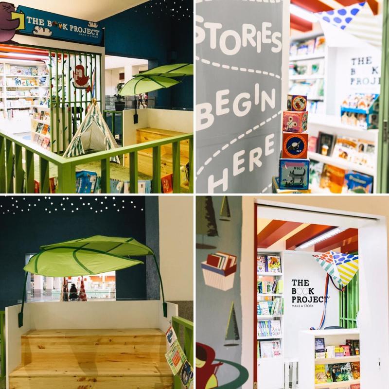 Interior collage of The Book Project, a children's book and toy brand founded by Florence Boza